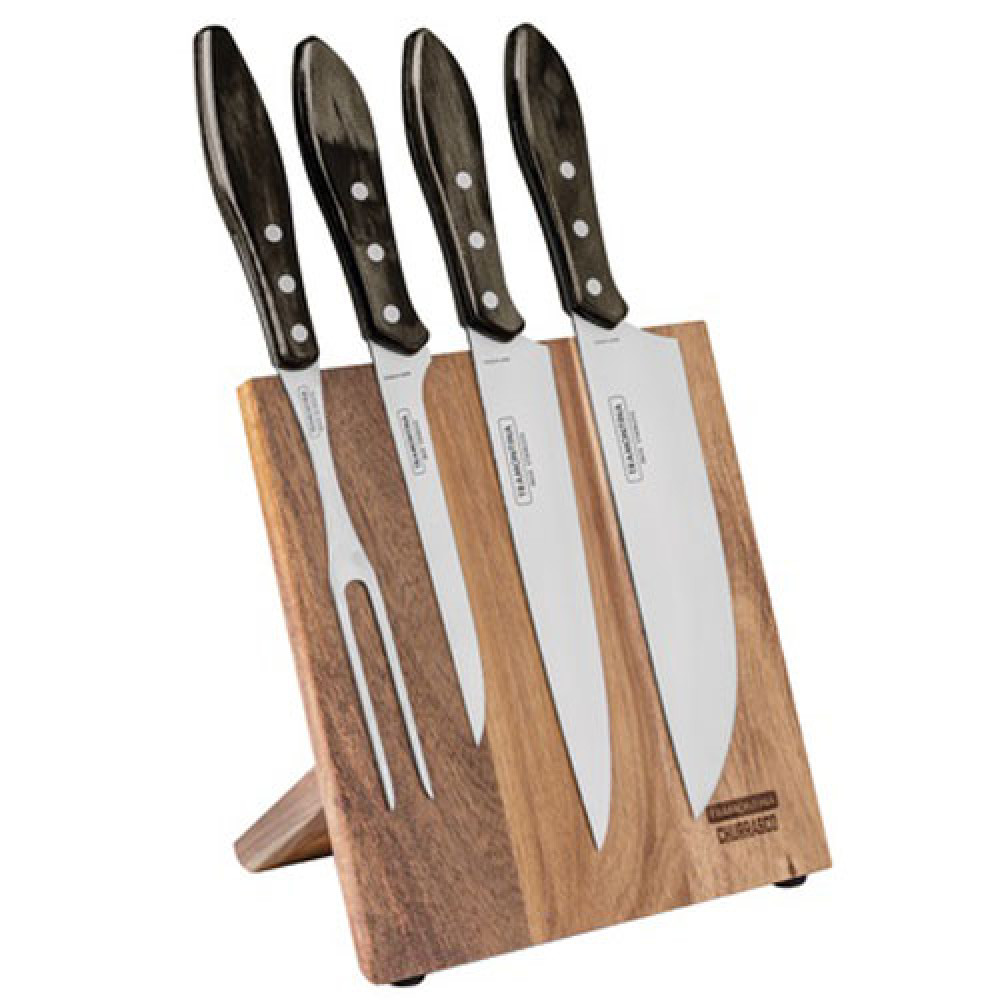 Jogo Para Churrasco Inox da Tramontina Com Cabo Castanho Polywood - 5 Peças