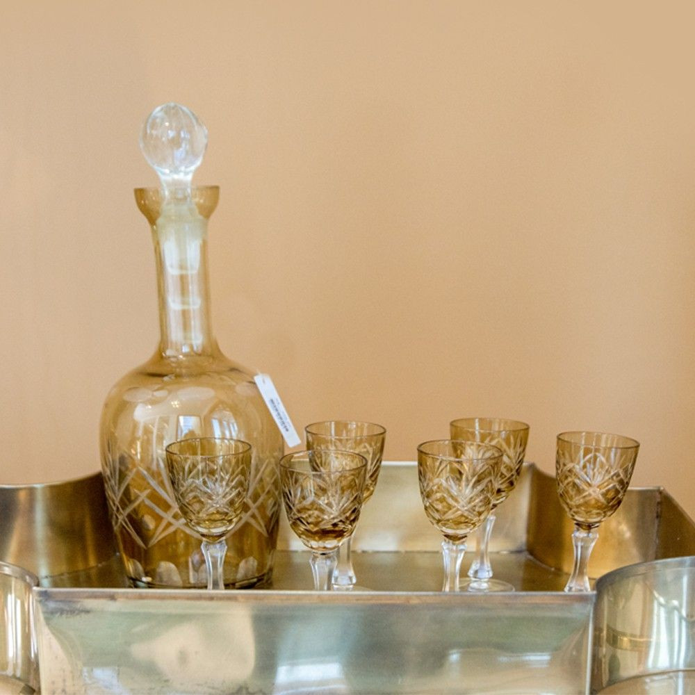 Licoreira de Vidro Decorativa Âmbar com 6 taças - Maria Pia Casa