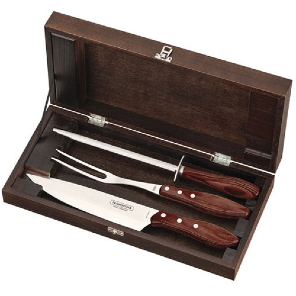 Kit Para Churrasco Inox da Tramontina Com Cabo Vermelho Polywood - 4 Peças