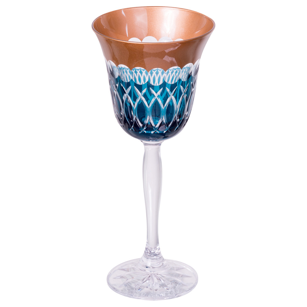 Taça de cristal Lodz para Vinho de 170 ml – Turquesa e Dourada - Maria Pia Casa