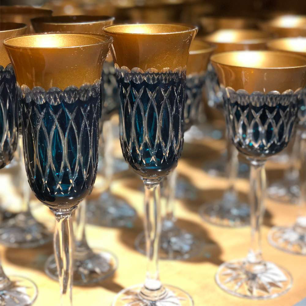 Taça de cristal Lodz para Champanhe de 150 ml - Turquesa e Dourada 
