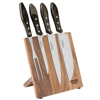 Jogo Para Churrasco Inox da Tramontina Com Cabo Castanho Polywood - 5 Peças