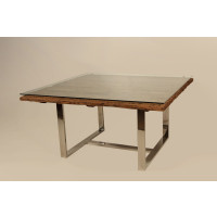 Mesa de Jantar Quadrada com Tampo Madeira e Base em V Aço Inox