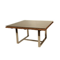 Mesa de Jantar Quadrada com Tampo Madeira e Base em V Aço Inox