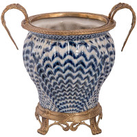 Vaso de Porcelana e Bronze - Linha Blue - Maria Pia Casa