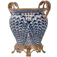 Vaso de Porcelana e Bronze - Linha Blue - Maria Pia Casa