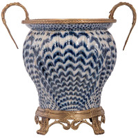 Vaso de Porcelana e Bronze - Linha Blue - Maria Pia Casa